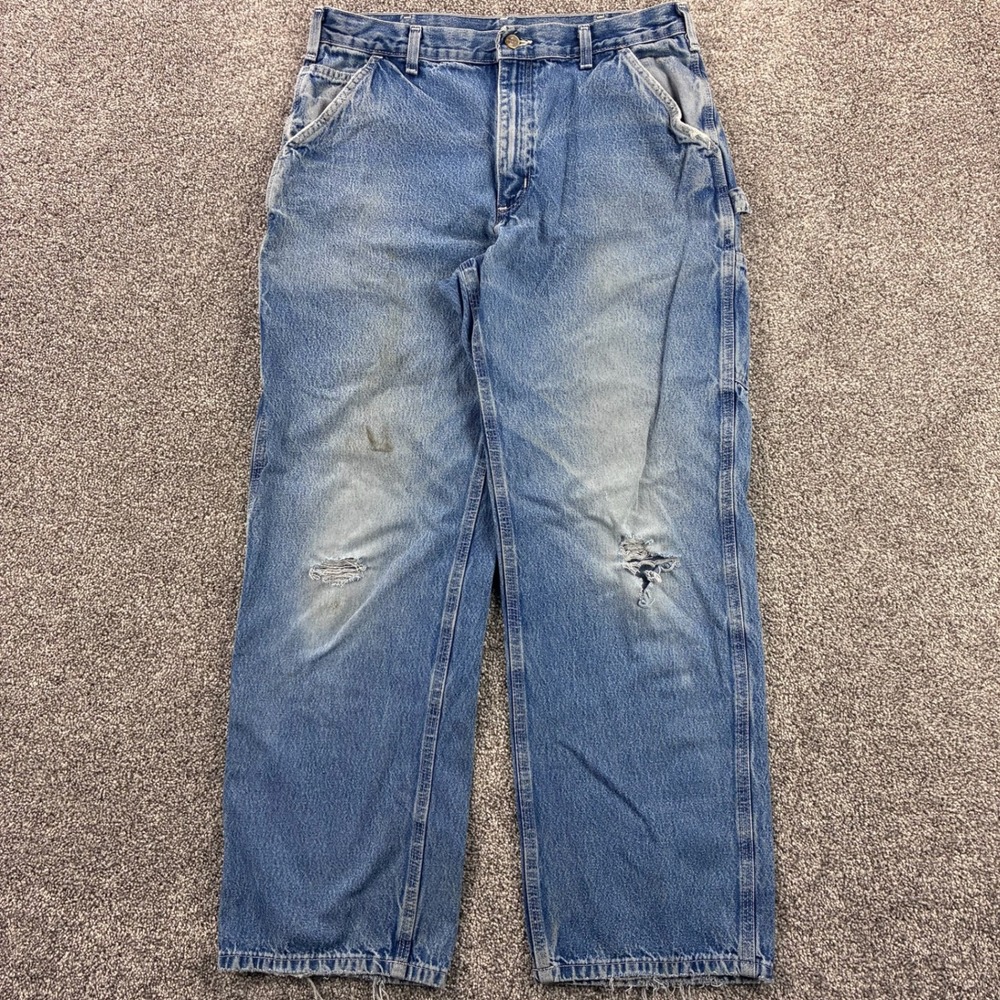 Vintage Carhartt Carpenter Jeans Mens 36x32 Light Wash Denim Distressed Straight